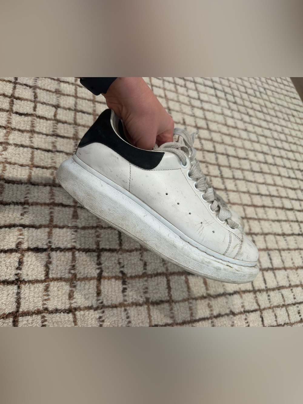 Alexander McQueen White Leather Sneakers with Black Heel